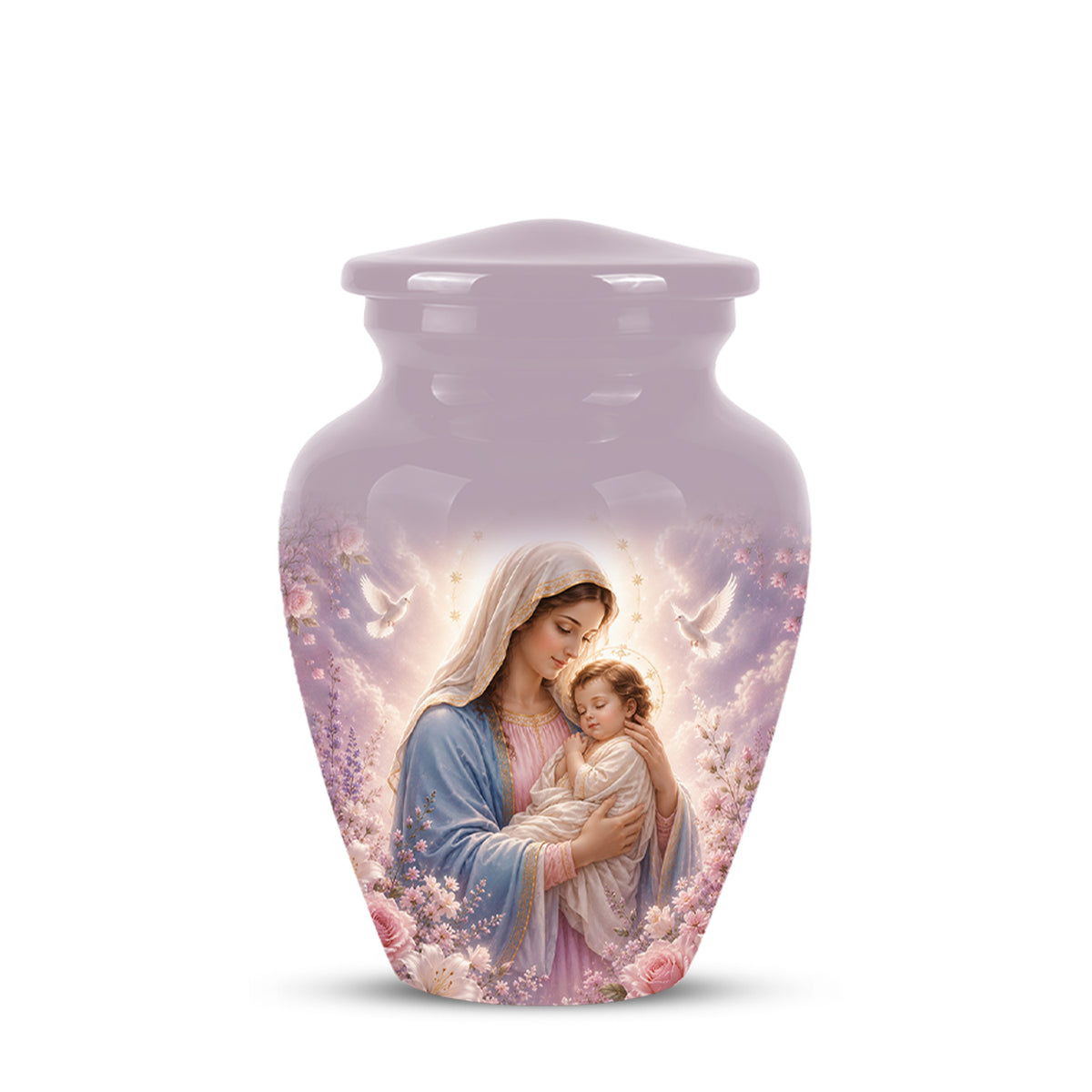 Heavenly Angel Mom With Child Urn - Purple Aluminum Urn For Women Ashes