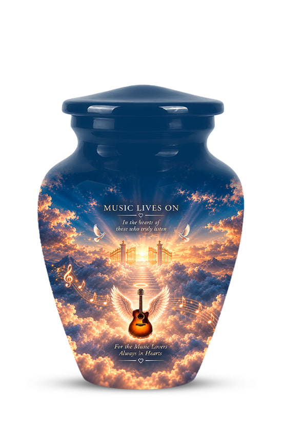 Angel Wings & Guitar Tribute Funeral Urn - Sunset Heaven Gate & Stairs Memorial Urn