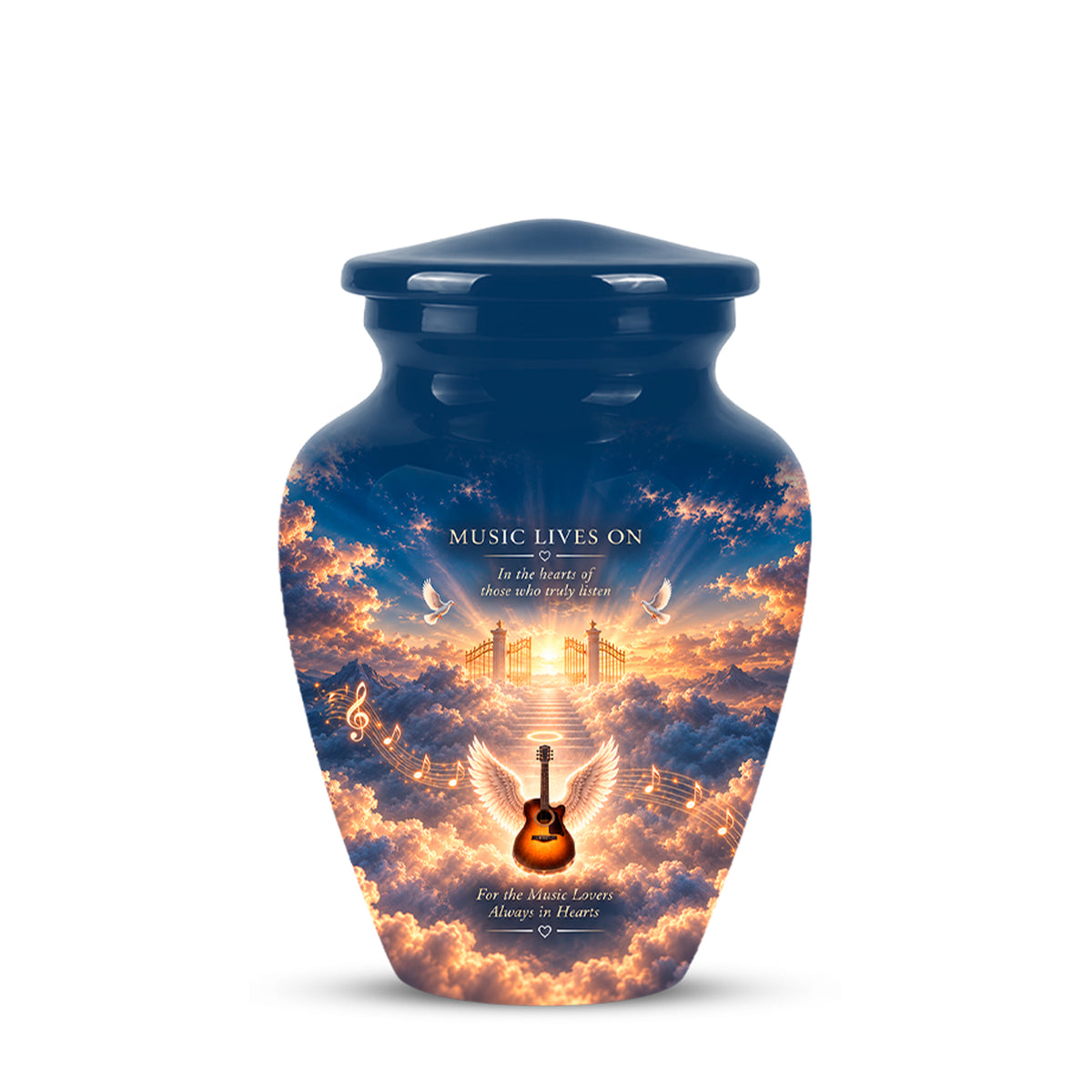 Angel Wings & Guitar Tribute Funeral Urn - Sunset Heaven Gate & Stairs Memorial Urn
