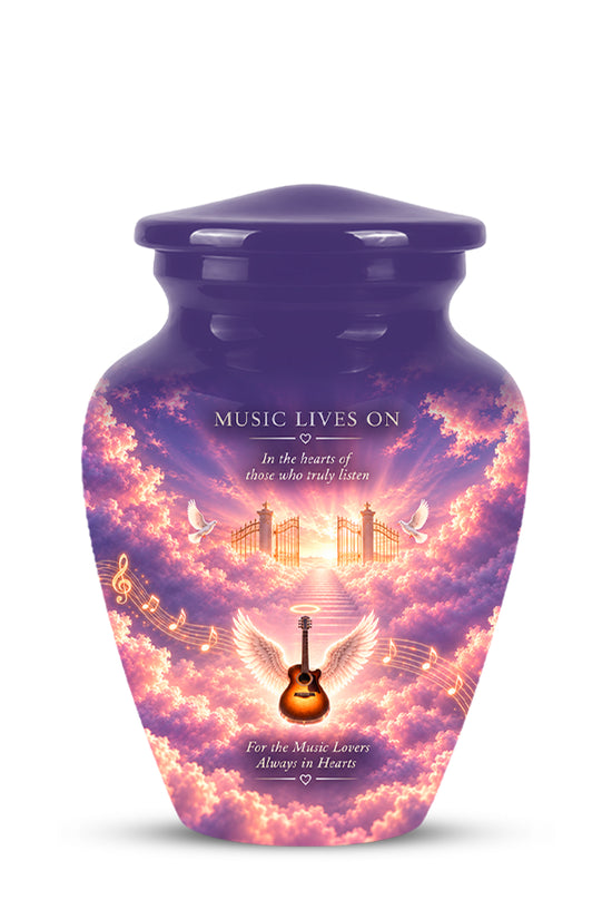 Heaven Gate Angel Wings Guitar Urn - Memorial Urn For Ashes For Music Lovers