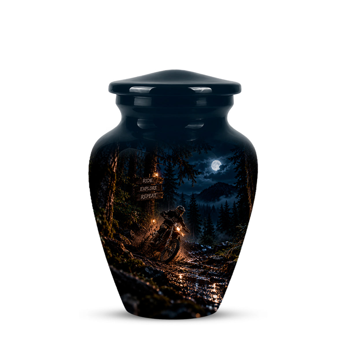 Personalized Dirt Biker Cremation Urn - Moonlight Mud Motorbike Memorial Urns