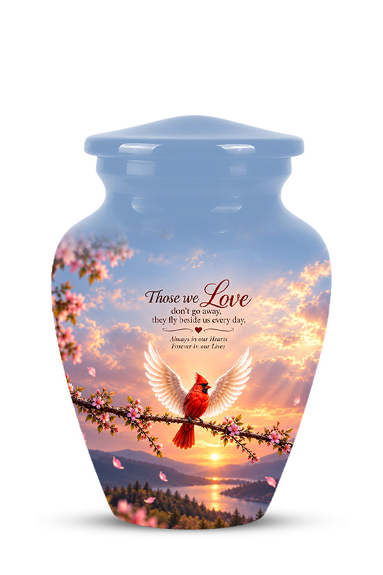 Red Cardinal Bird With Angel Wings Urn - Custom Quotes Aluminum Memorial Urns