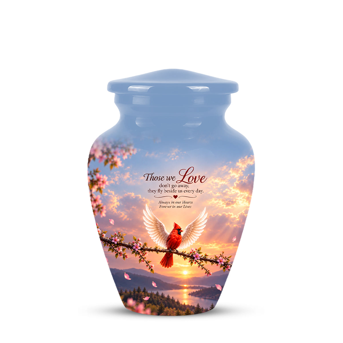 Red Cardinal Bird With Angel Wings Urn - Custom Quotes Aluminum Memorial Urns