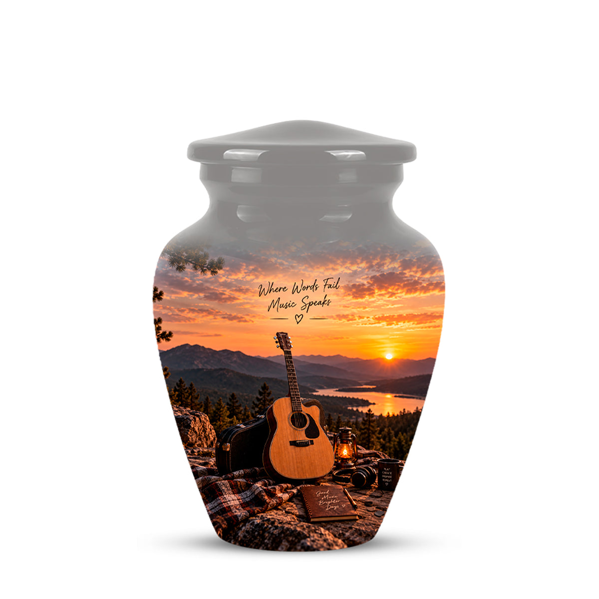 Guitar Quotes Cremation Urn For Ashes - Sunset Landscape Ashes Container
