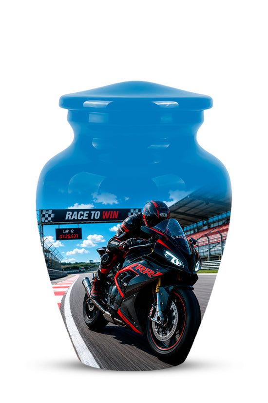 Personalized Motorcycle Rider Cremation Urn – Racing Bike Memorial Tribute