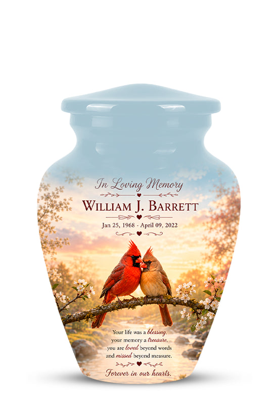 Cardinal Bird Pair Themed Cremation Urn - Bird Memorial Urn For Lovers