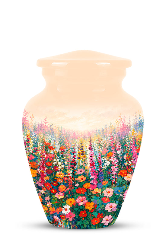 Beautiful Flowers Cremation Urn For Ashes - Aluminum Floral Garden Keepsake