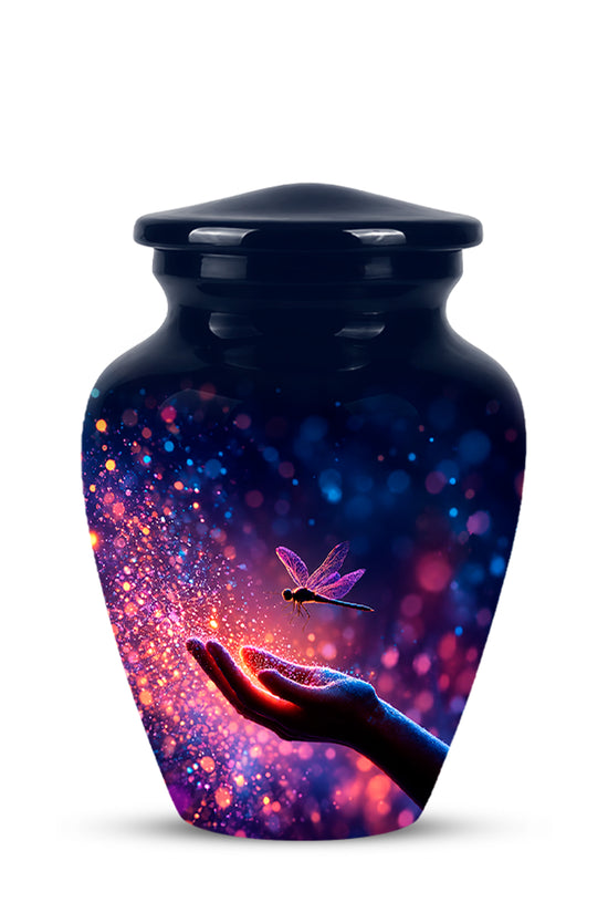 Blue Serene Dragonfly Cremation Urn - Majestic Human Hand Ashes Container