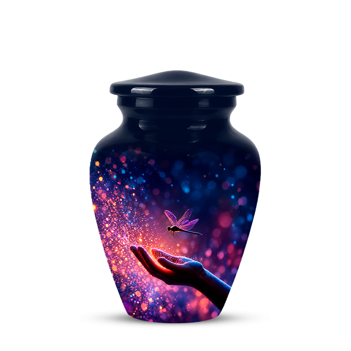 Blue Serene Dragonfly Cremation Urn - Majestic Human Hand Ashes Container