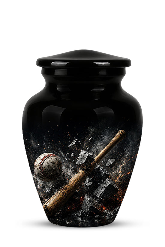 Baseball Bat Shattering Stone Urn - Custom Black Funeral Urns For Ashes