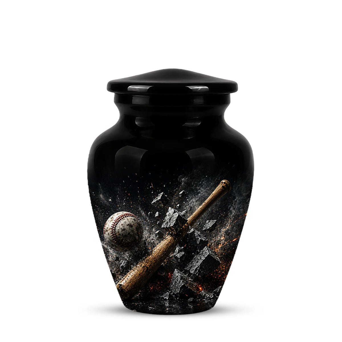 Baseball Bat Shattering Stone Urn - Custom Black Funeral Urns For Ashes