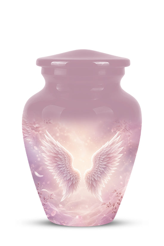 Pink Angle Wings Cremation Urn - Personalized Aluminum Funeral Urns For Mom
