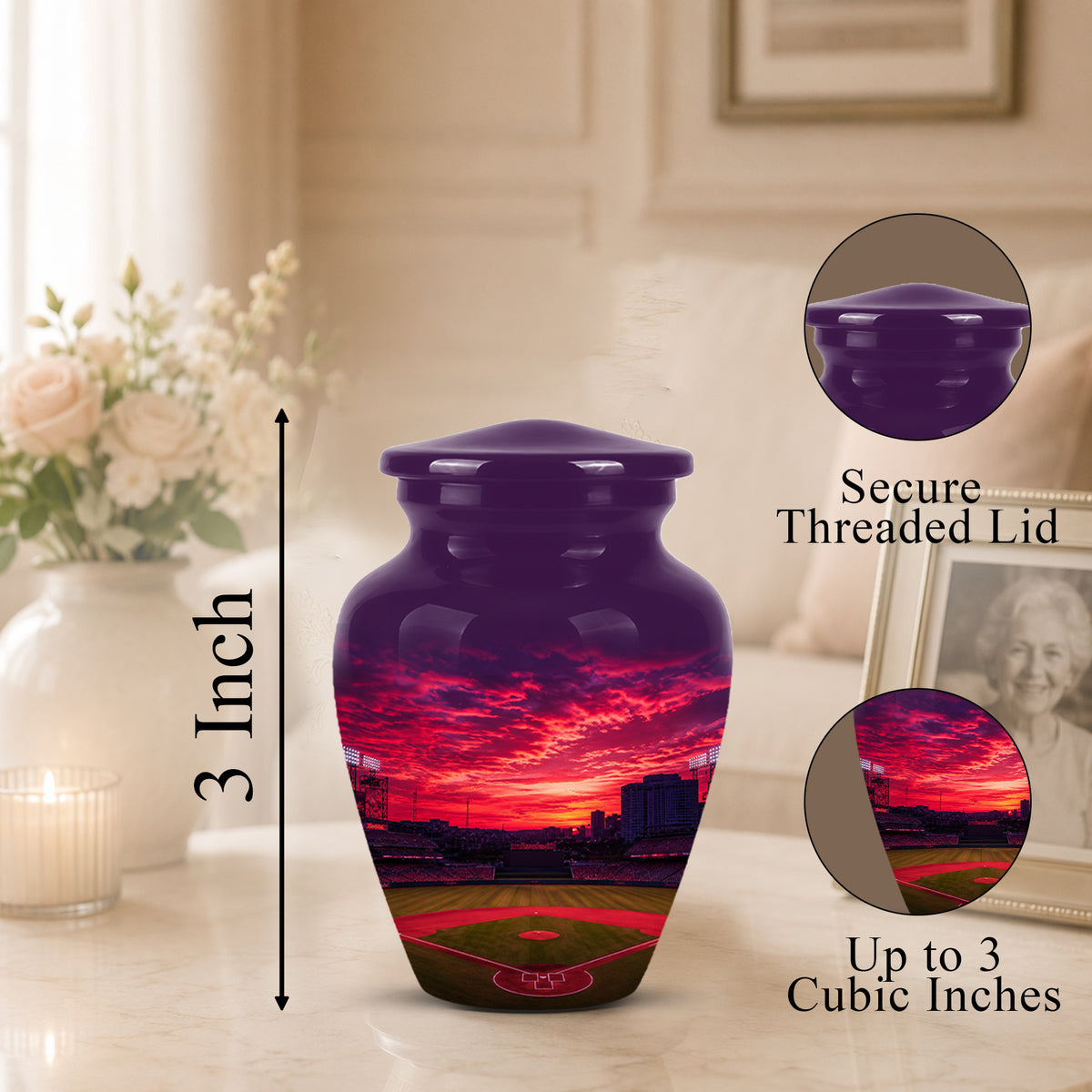 Sunset Baseball Ground Funeral Urn - Custom Burial Urns For Athletes Ashes