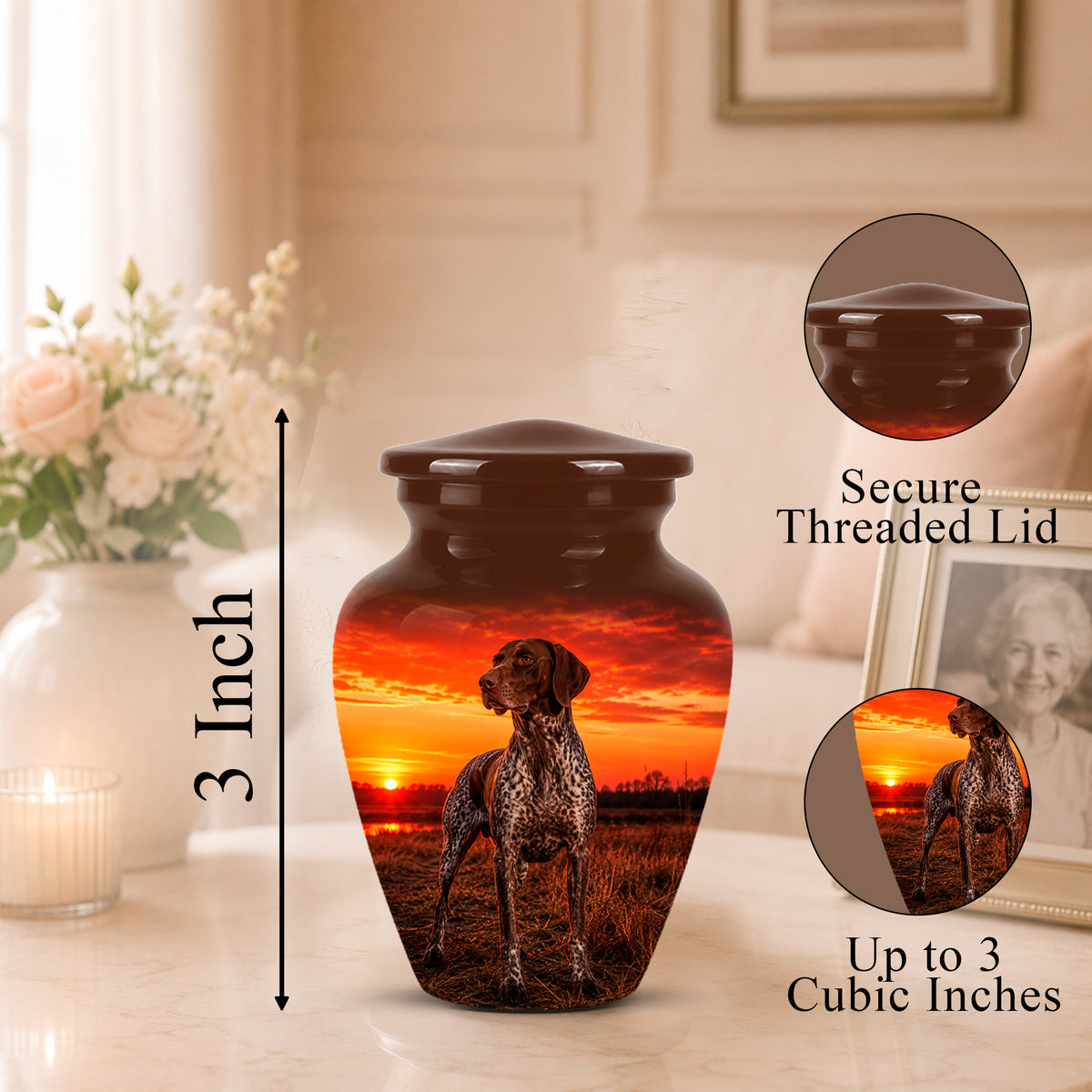 German Shorthaired Pointer Dog Cremation Urn - Sunset Pet Aluminum Urn