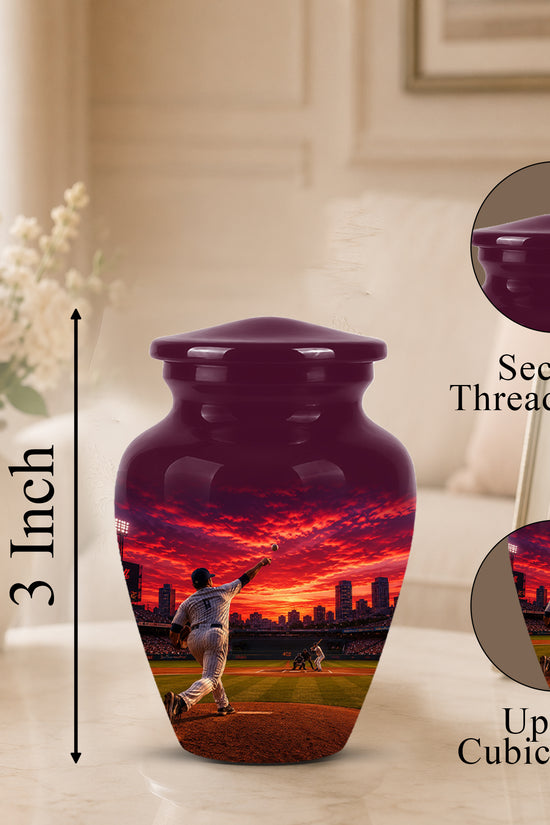 Personalized Sunset Stadium Baseball Cremation Urn For Pitcher's Ashes