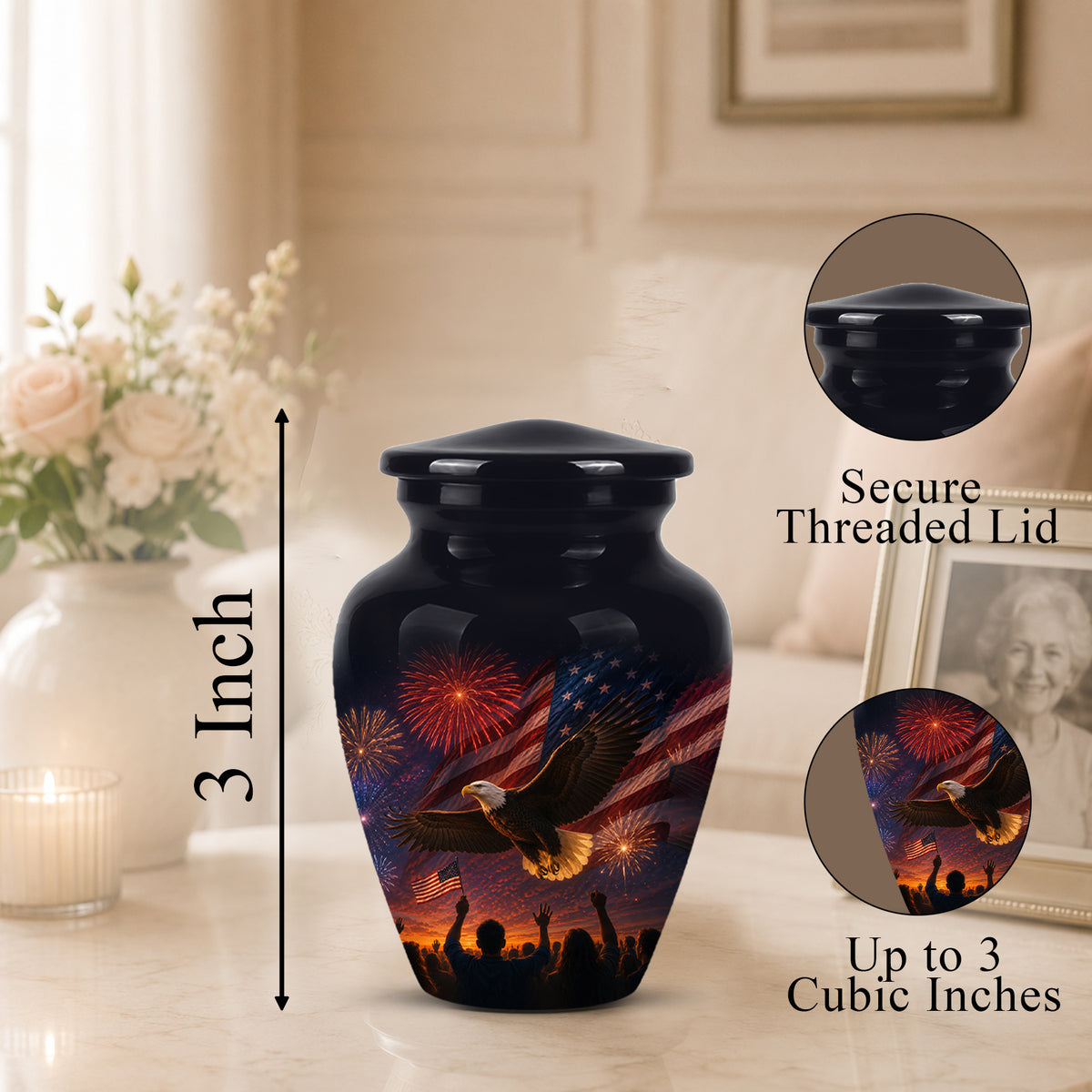 American Flag With Eagle Cremation Urn - Custom Patriotic Urns For Ashes
