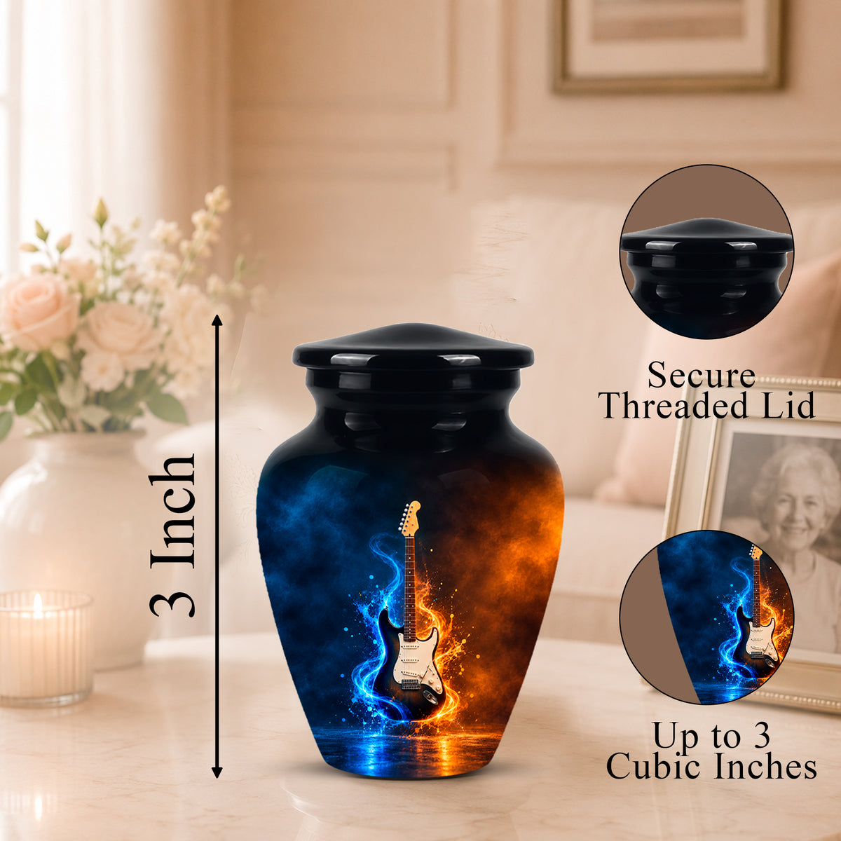 Surreal Guitar in a Glass Jar – Artistic Music-Inspired Artwork Urns For Ashes
