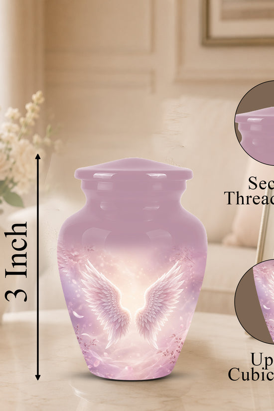 Pink Angle Wings Cremation Urn - Personalized Aluminum Funeral Urns For Mom