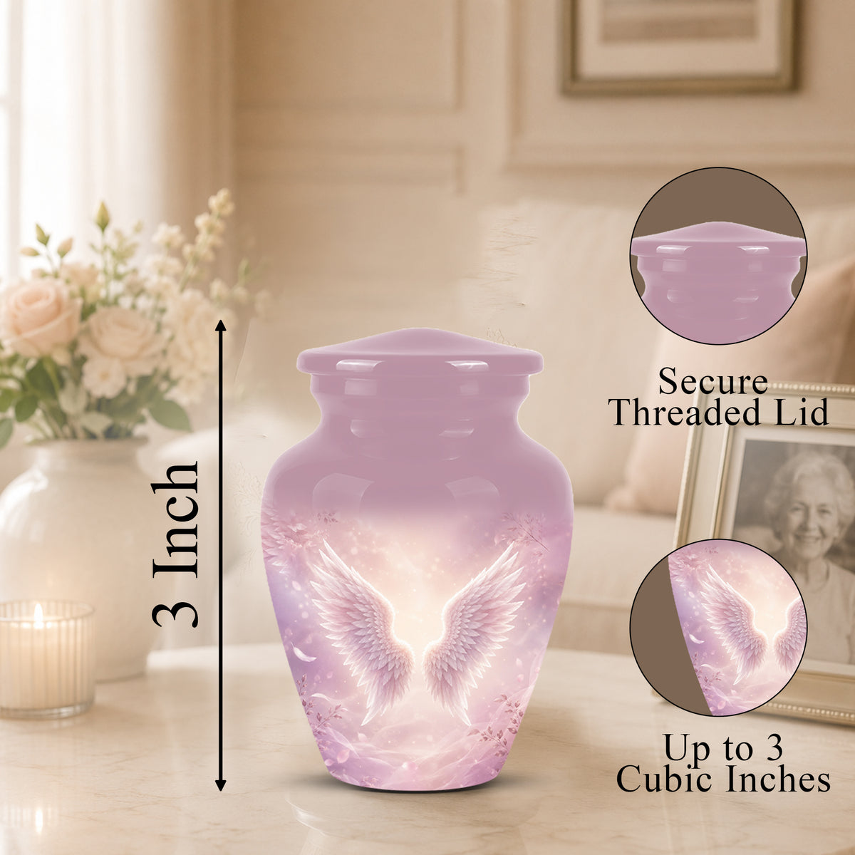 Pink Angle Wings Cremation Urn - Personalized Aluminum Funeral Urns For Mom