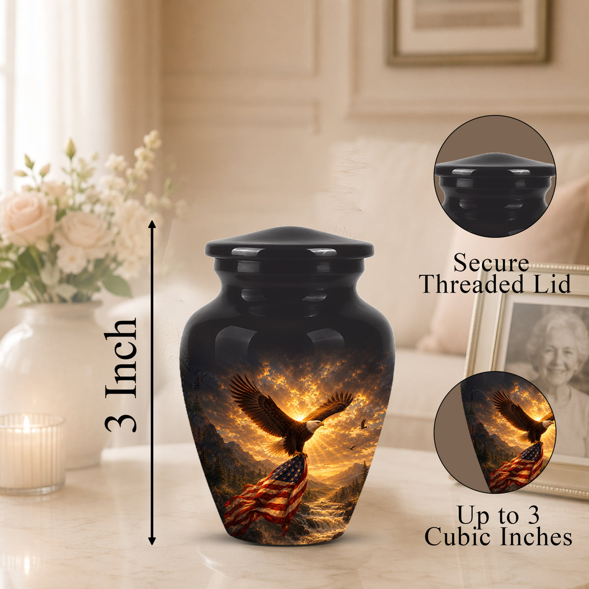 Honor & Freedom Eagle Cremation Urn - Aluminum Tribute Memorial Urns For Ashes