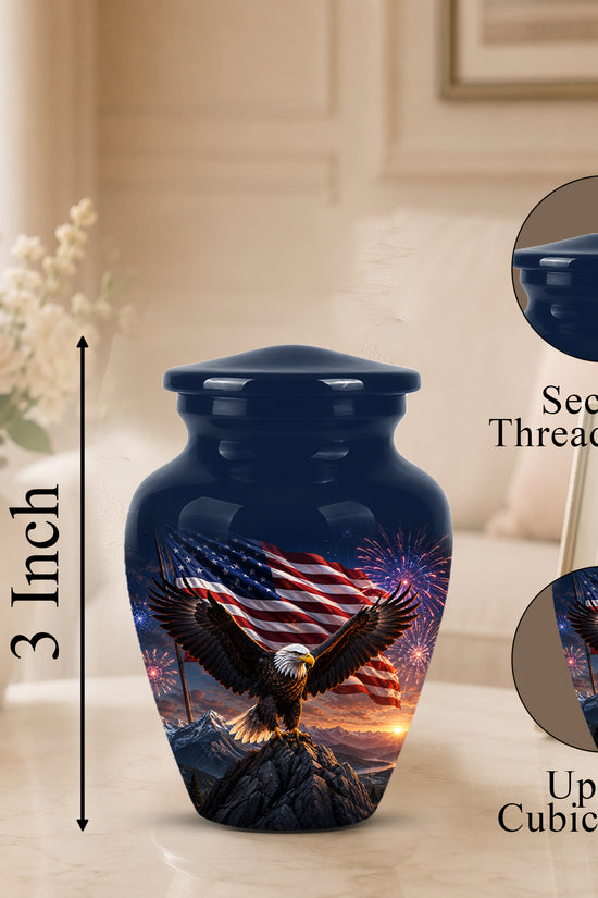 Patriotic Eagle & USA Flag Themed Urn - Aluminum Memorial Urns For Veterans