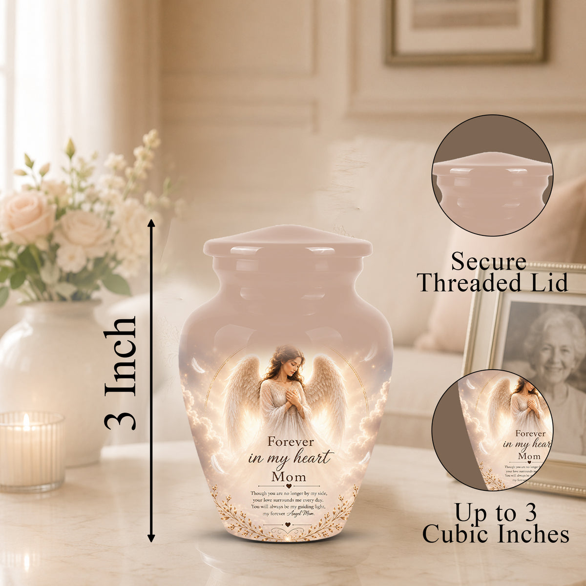 Majestic Angel Mom With Wings Urn - Personalized Quotes Cremation Urn For Ashes