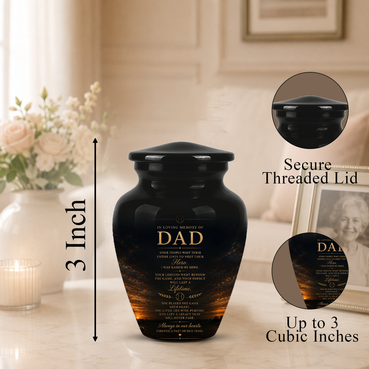 Personalized Black Urns For Dad - Quotes Aluminum Memorial Urns For Father