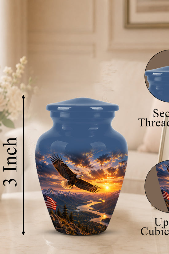 Sunset Eagle Funeral Urn - Blue Custom Aluminum Urns For Human Ashes