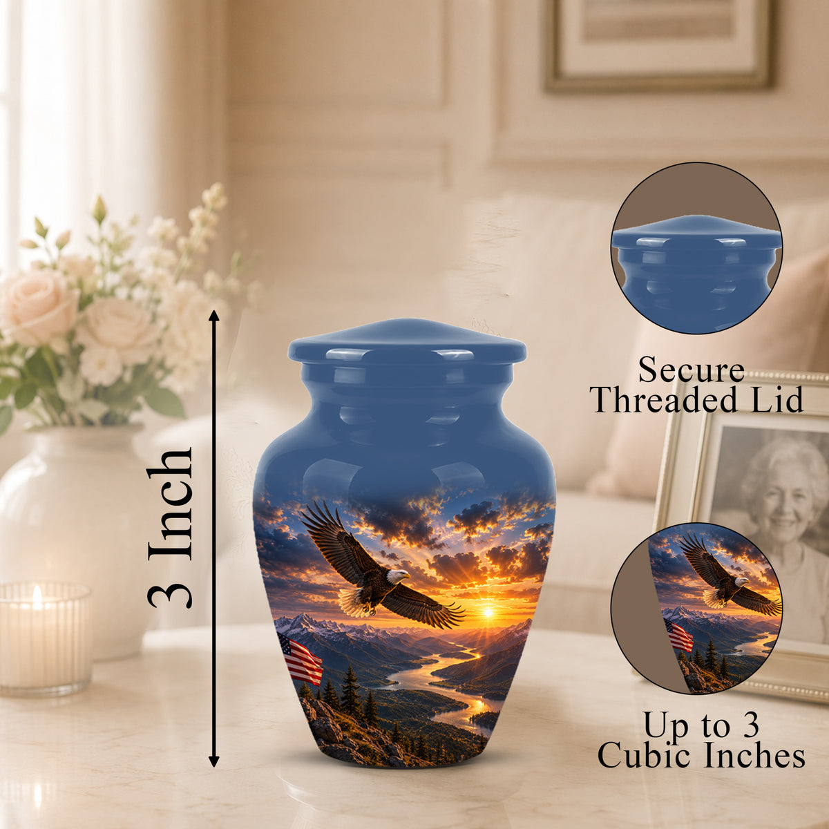 Sunset Eagle Funeral Urn - Blue Custom Aluminum Urns For Human Ashes