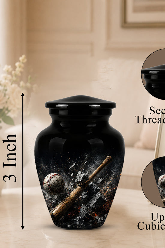 Baseball Bat Shattering Stone Urn - Custom Black Funeral Urns For Ashes