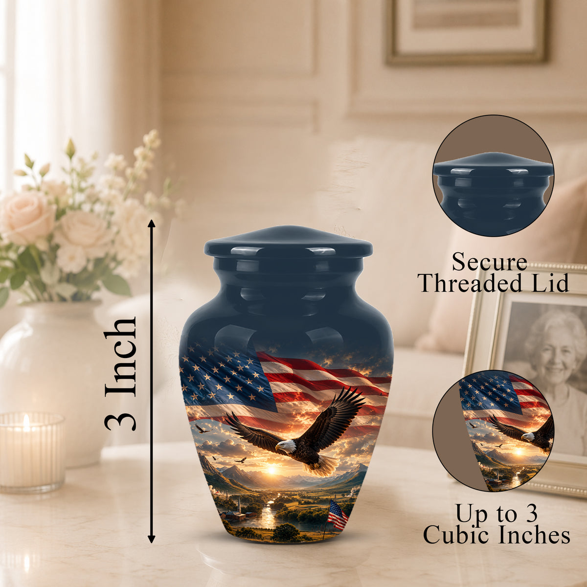 Personalized Flying Eagle Memorial Urn - Patriotic Aluminum Urns For Veterans