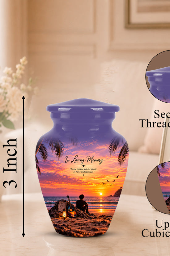 Guitar Sunset Memorial Urn - Custom Quotes & Ocean-Beach Urns For Ashes
