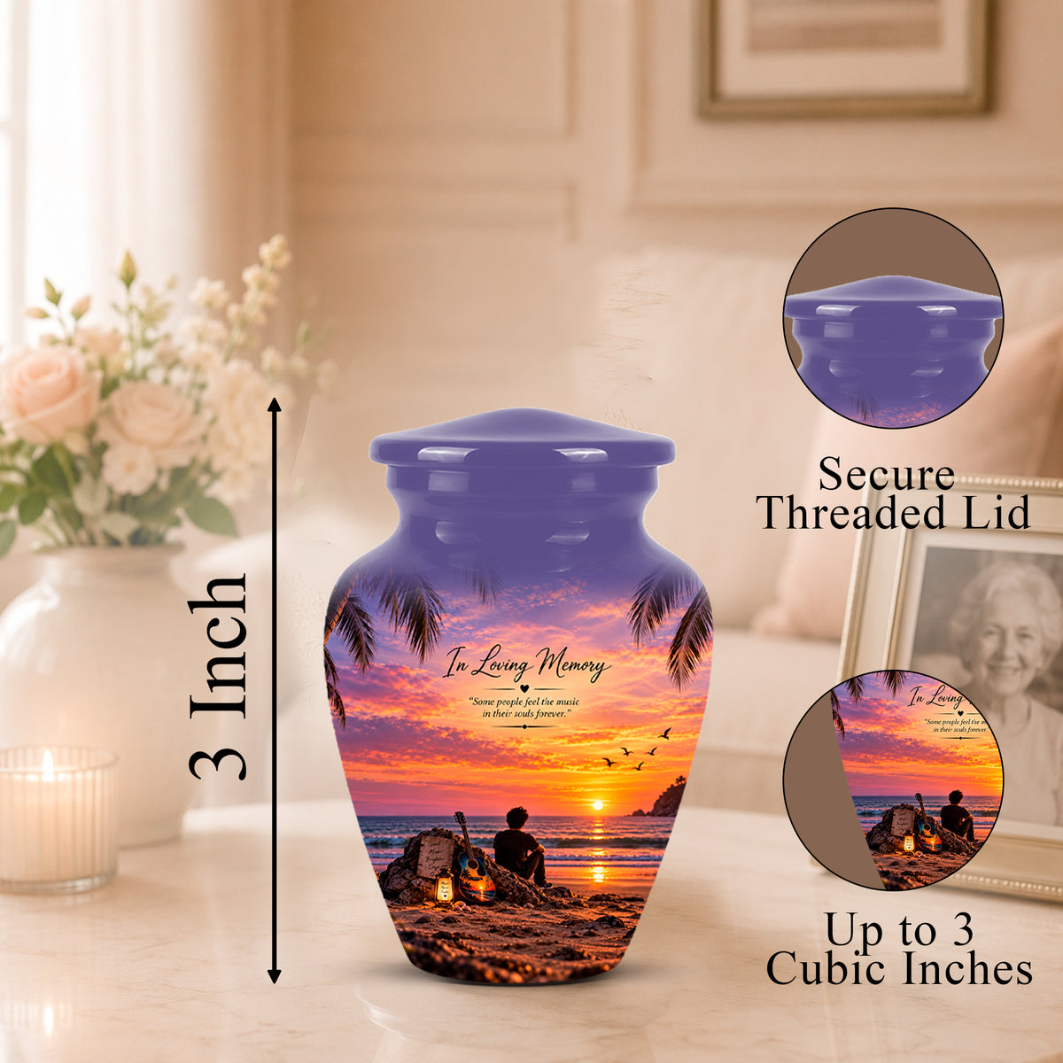 Guitar Sunset Memorial Urn - Custom Quotes & Ocean-Beach Urns For Ashes
