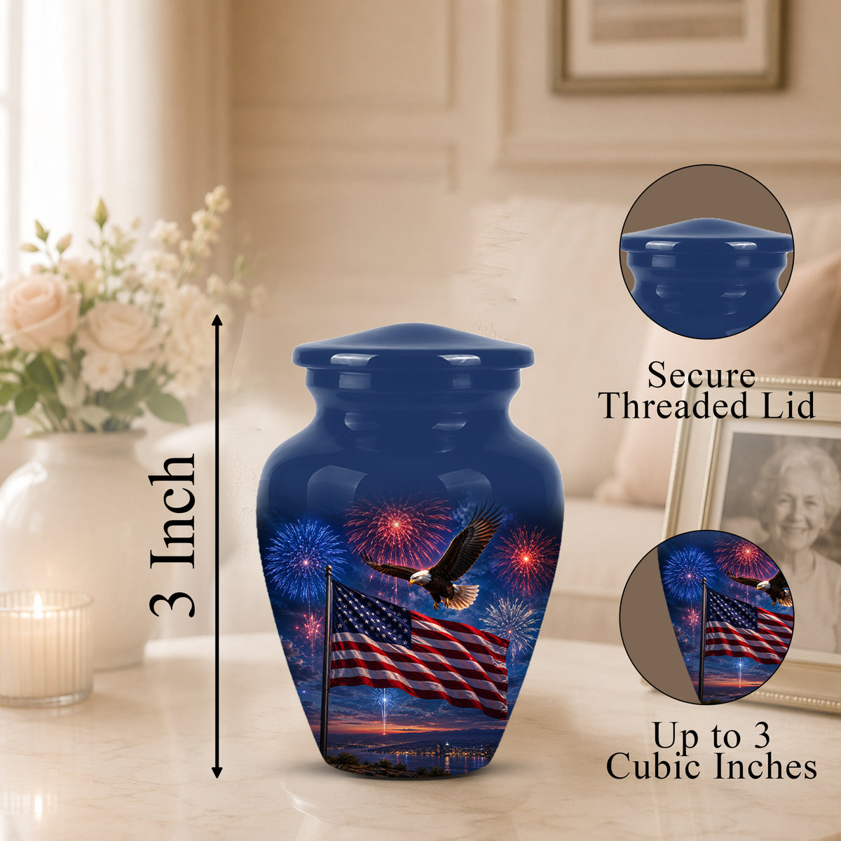 Brown Flying Eagle Cremation Urn - Handcrafted Memorial Urn To Tribute Veterans