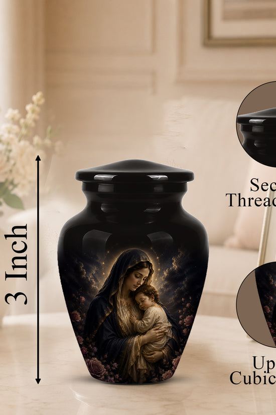 Virgin Mary With Baby Jesus Urn - Personalized Black Cremation Urn For Ashes