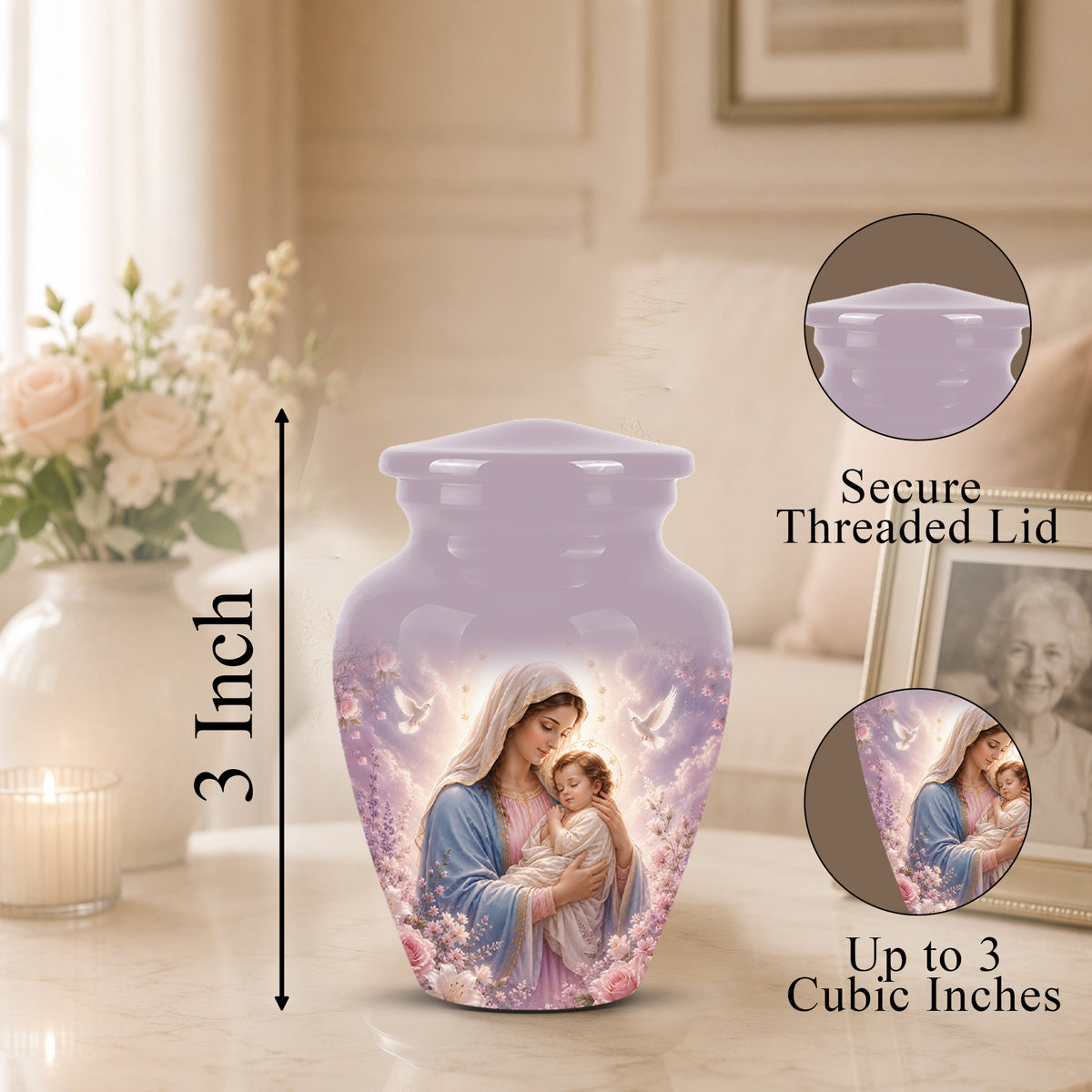 Heavenly Angel Mom With Child Urn - Purple Aluminum Urn For Women Ashes