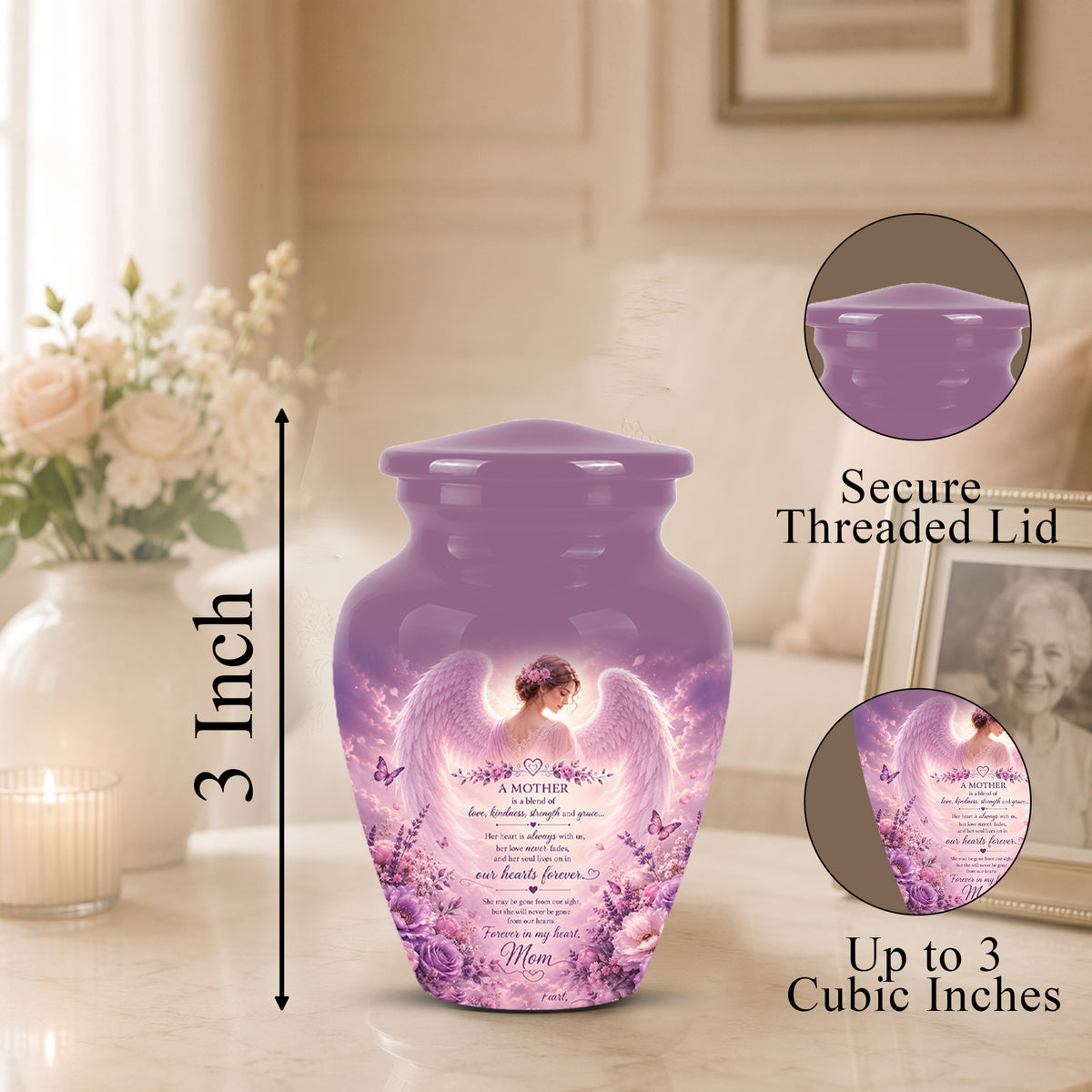 Pink Angel Mom Wings Cremation Urn - Custom Quotes Funeral Urns For Mom
