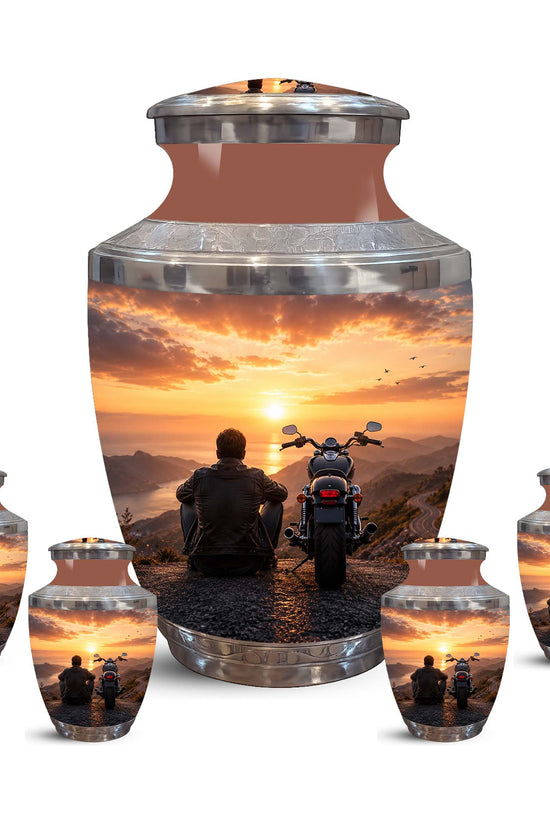 Peaceful Sunset Motorcycle Cremation Urn – Memorial Tribute to Biker Ashes