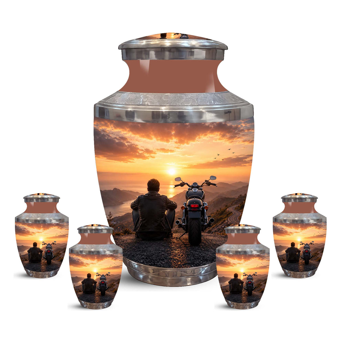 Peaceful Sunset Motorcycle Cremation Urn – Memorial Tribute to Biker Ashes