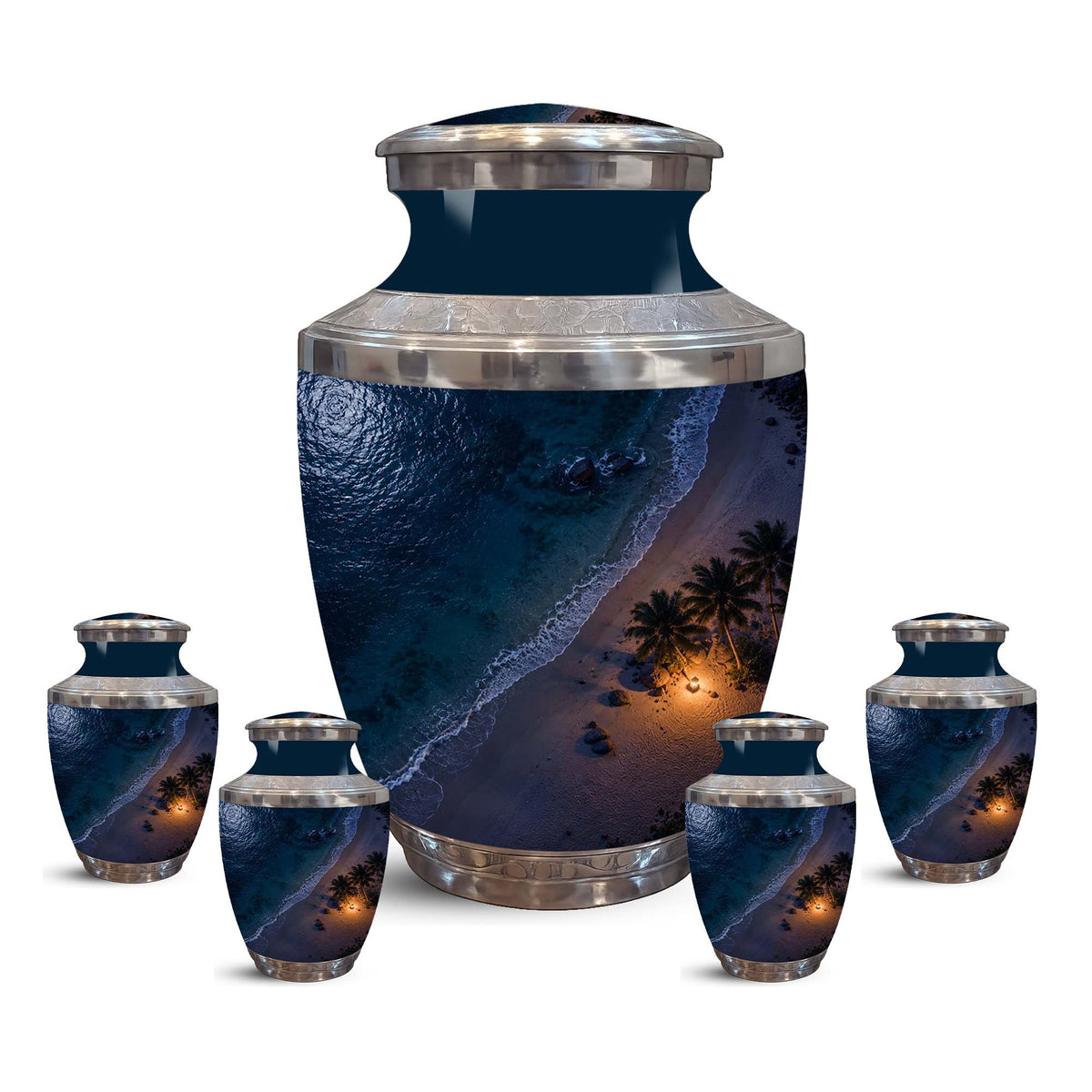 Night Beach & Ocean Memorial Urn – Peaceful Aluminum Cremation Urn