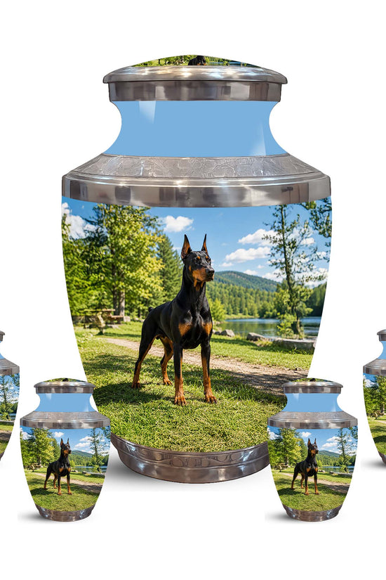 Custom Doberman Dog Pinscher Memorial Urn – Elegant Aluminum Pet Urn
