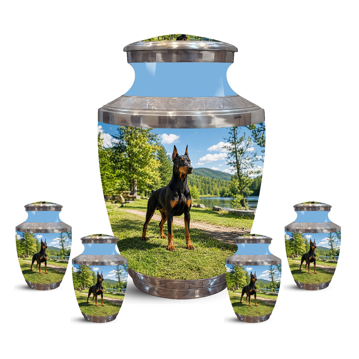 Custom Doberman Dog Pinscher Memorial Urn – Elegant Aluminum Pet Urn