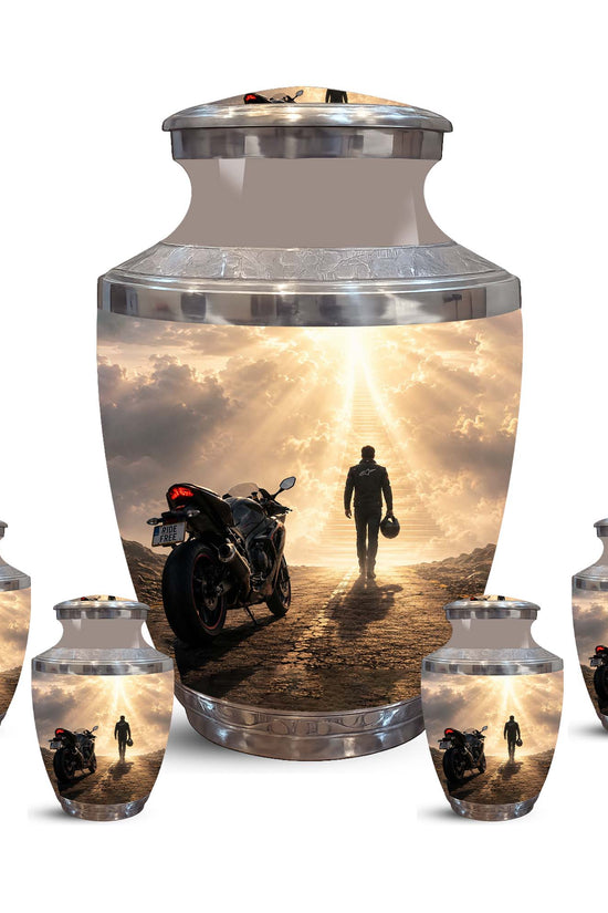 Heavenly Stairs Motor Bike Rider Urn - Custom Memorial Tribute Urns For Ashes