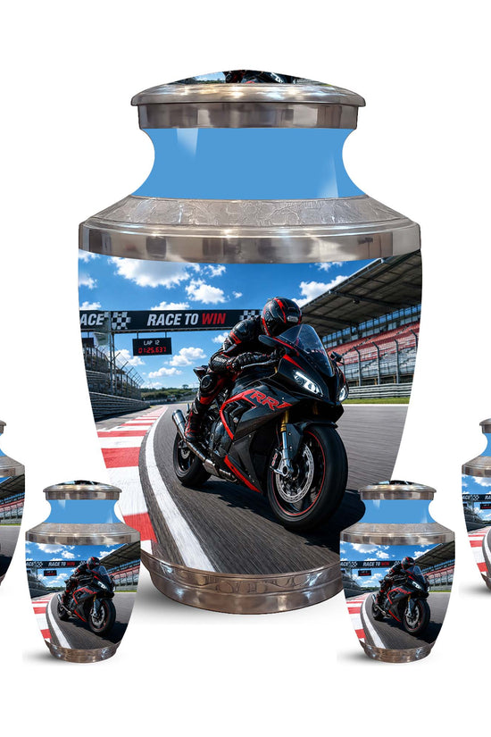 Sports Bike On Race Track Urn - Premium Urns For Motor Bike Lover's Ashes