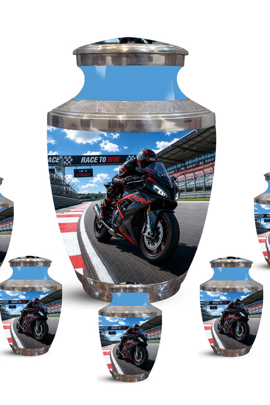 Sports Bike On Race Track Urn - Premium Urns For Motor Bike Lover's Ashes