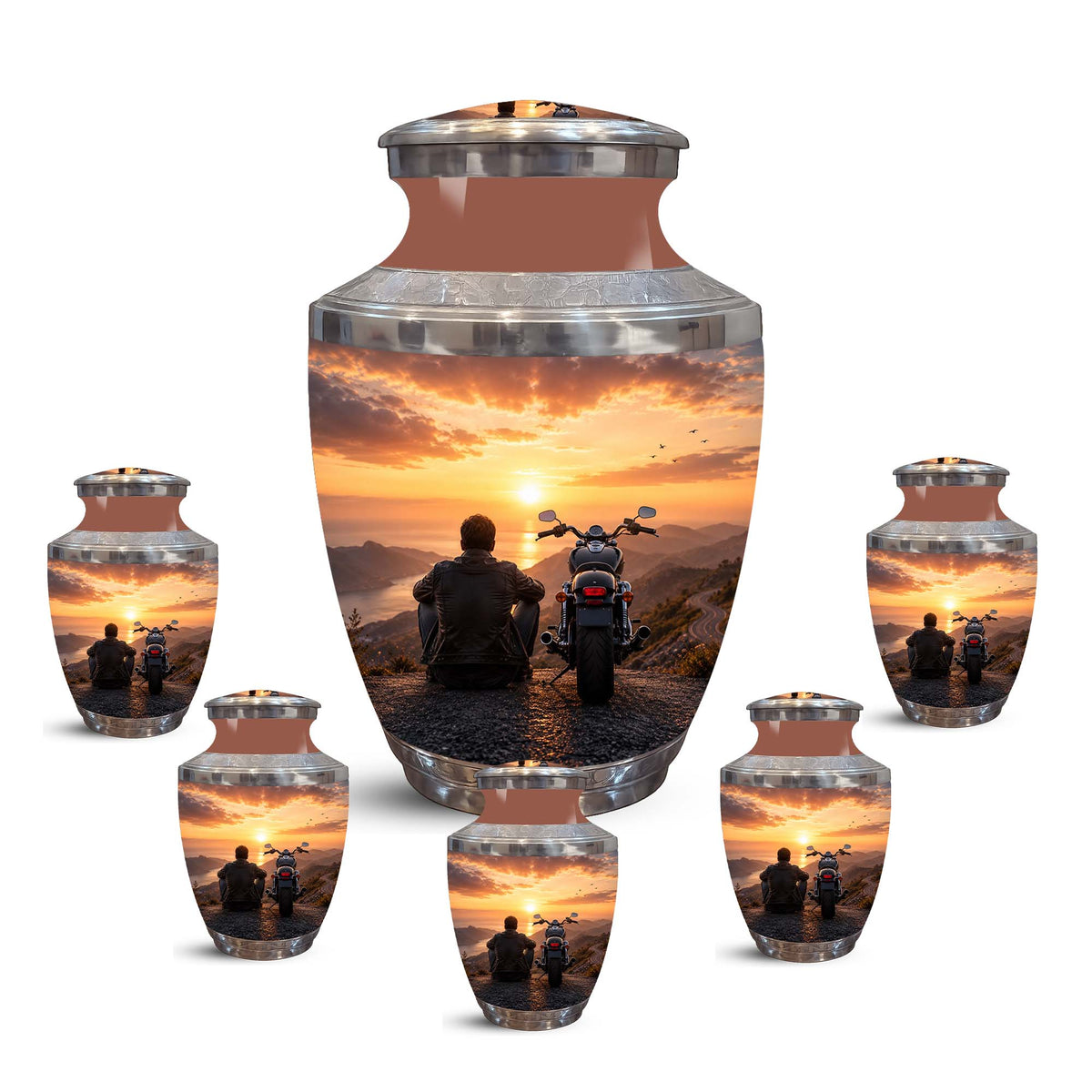 Peaceful Sunset Motorcycle Cremation Urn – Memorial Tribute to Biker Ashes