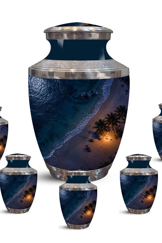 Night Beach & Ocean Memorial Urn – Peaceful Aluminum Cremation Urn