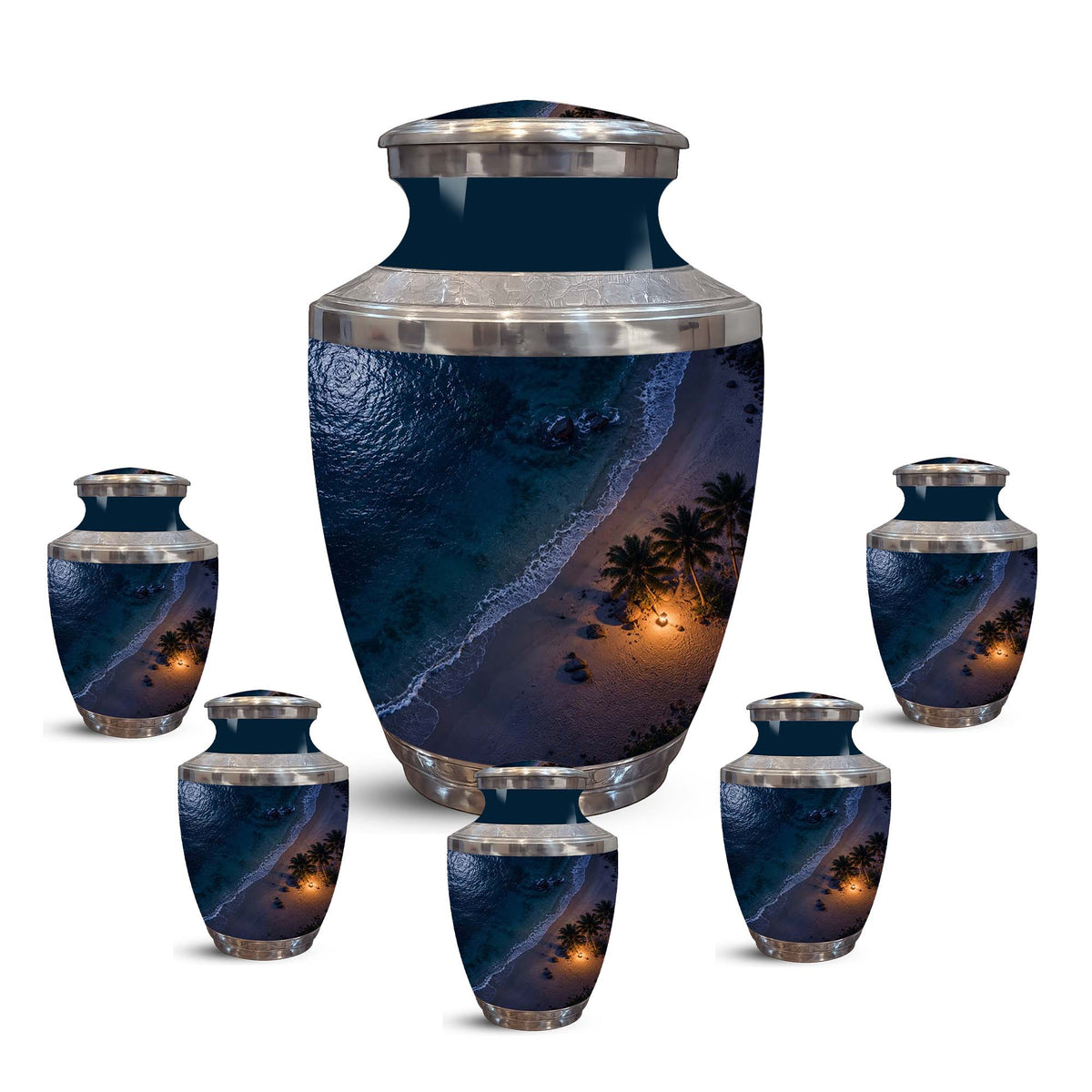 Night Beach & Ocean Memorial Urn – Peaceful Aluminum Cremation Urn