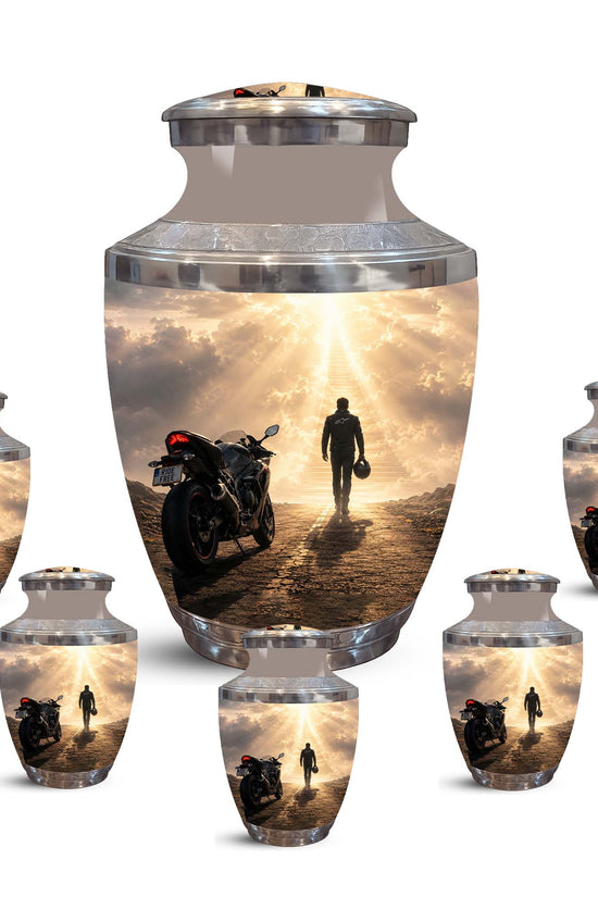 Heavenly Stairs Motor Bike Rider Urn - Custom Memorial Tribute Urns For Ashes