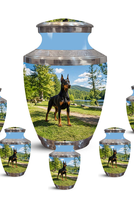 Custom Doberman Dog Pinscher Memorial Urn – Elegant Aluminum Pet Urn